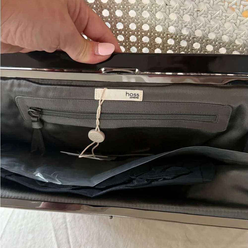 Elegant Brown Clutch with Silver Trim